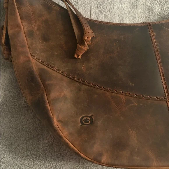 Born Brown Leather Hobo Distressed Shoulder Bag Purse Y2K - Picture 3 of 12